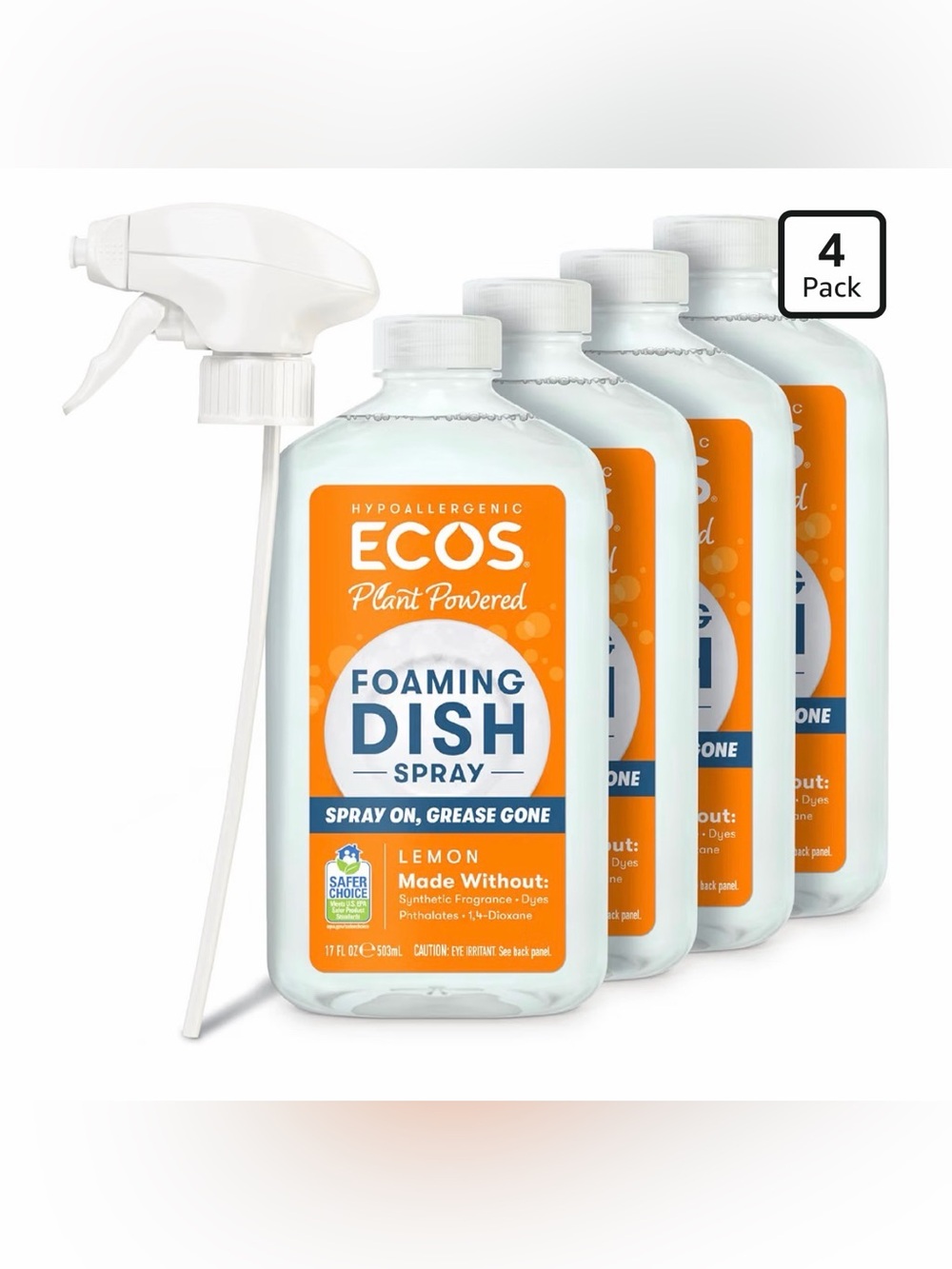Lemon Foaming Dish Spray Refill Bottles — 4-Pack (Orange)